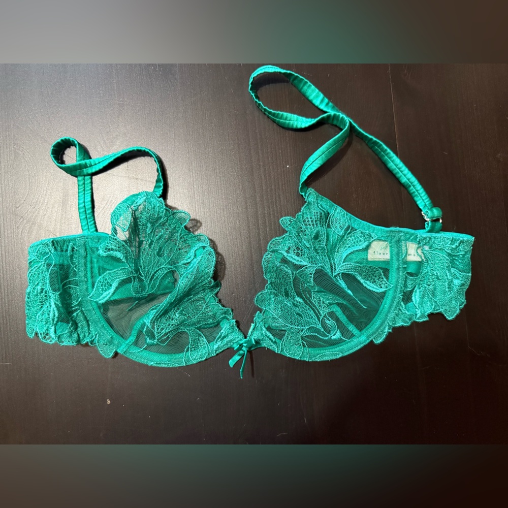 Fleur du Mal Lily Embroidery Plunge Demi Bra- 32C
